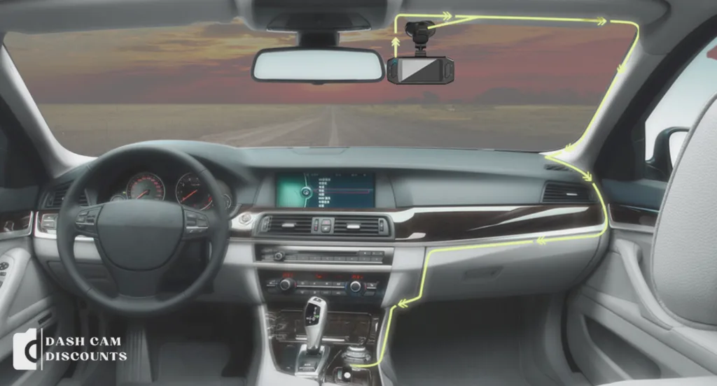 dash cam cable routed through A-pillar headliner