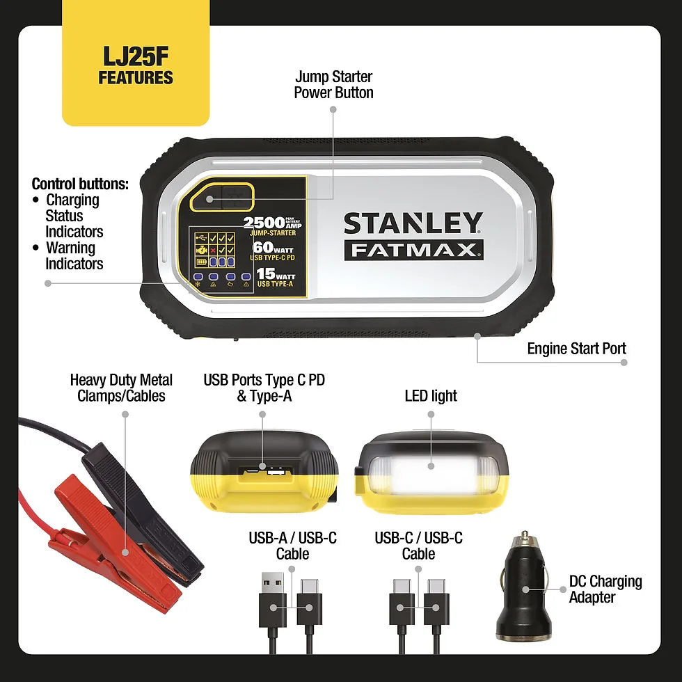 stanley jump starter usb ports and flashlight